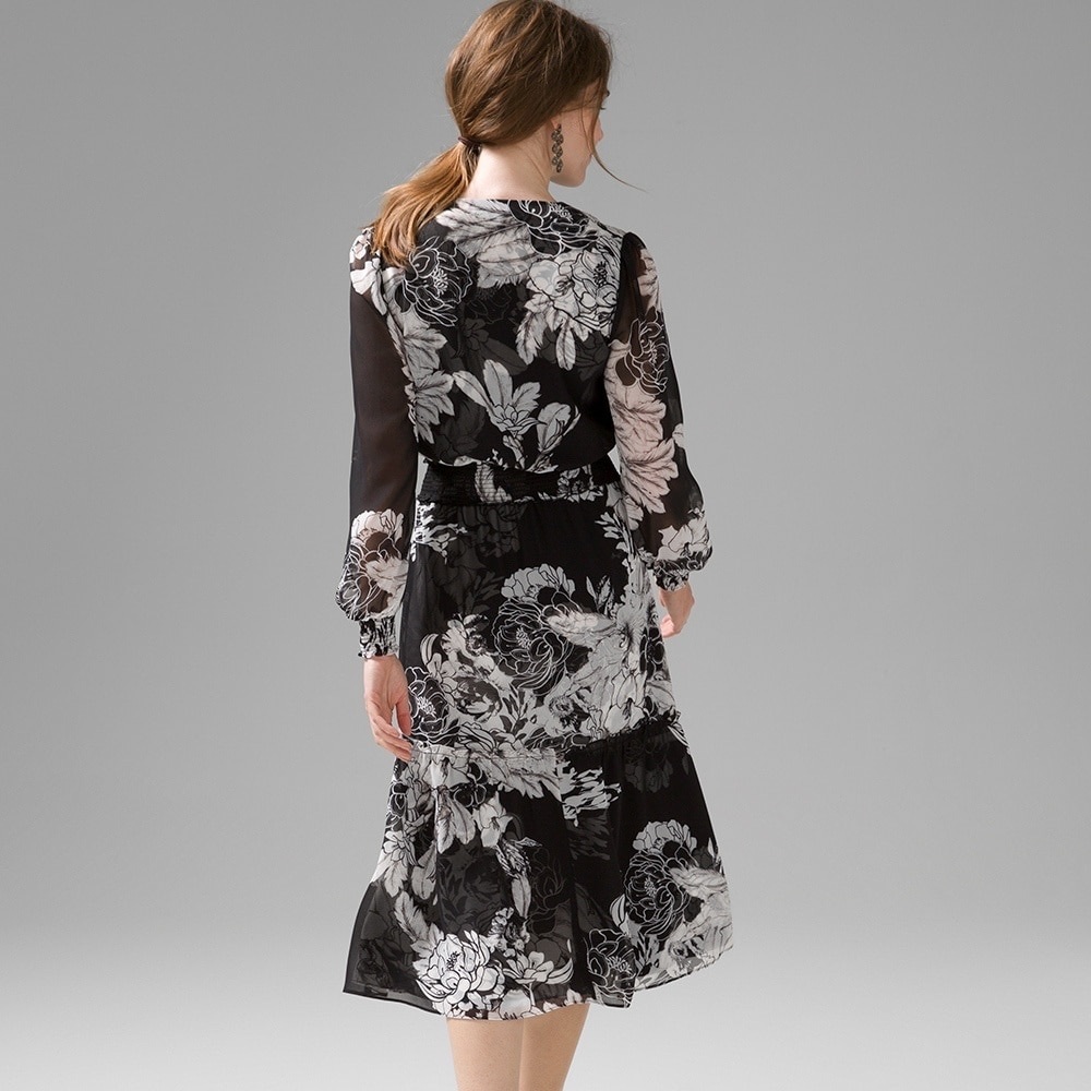White House Black Market Black and White Floral Midi Dress